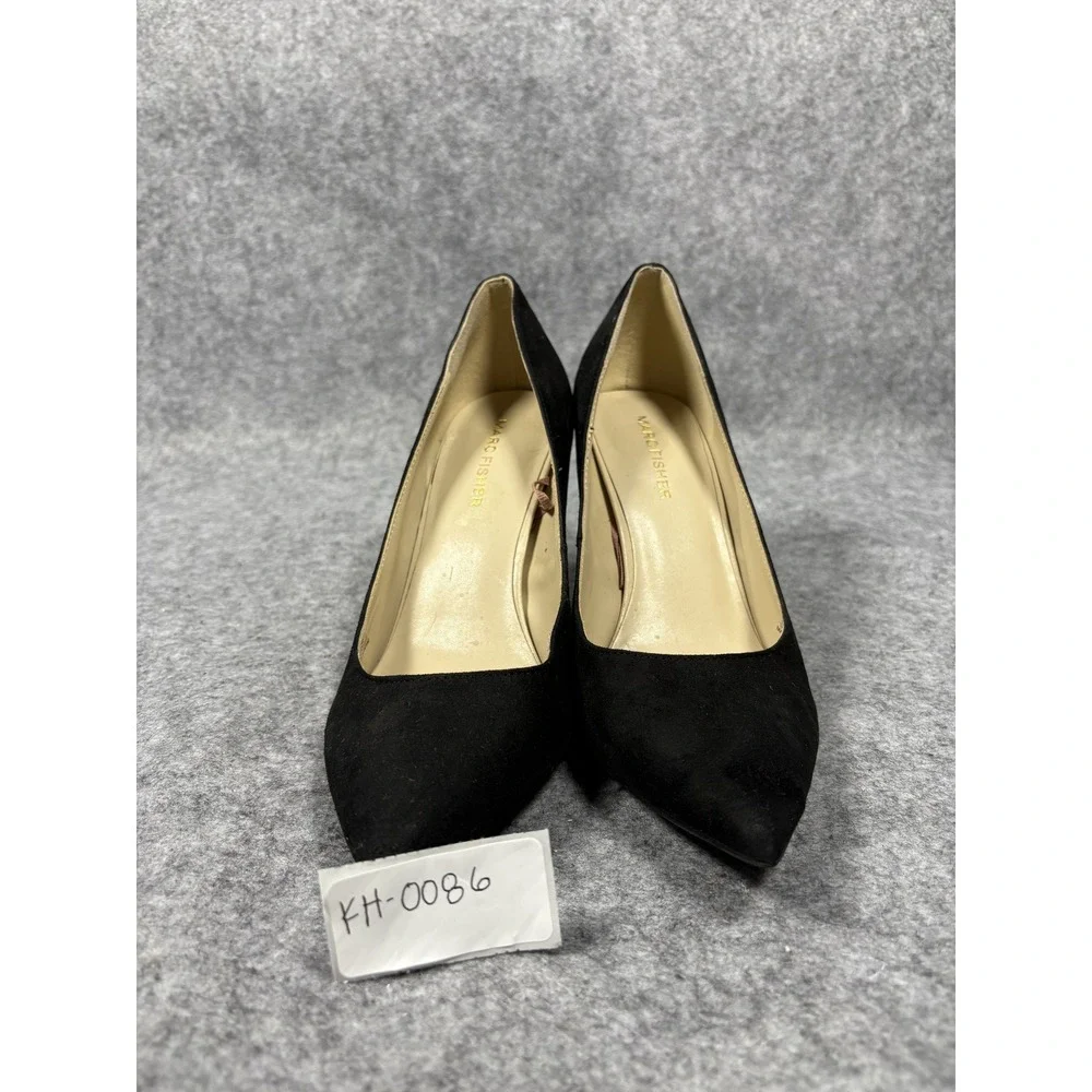 Marc Fisher Gildy Black Pointed Toe Block Heel Pumps Gold Accent MFGILDY5-R 7M